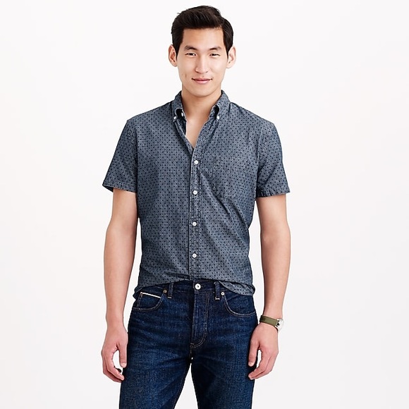Jcrew Polka Dot Chambray Short Sleeve 
